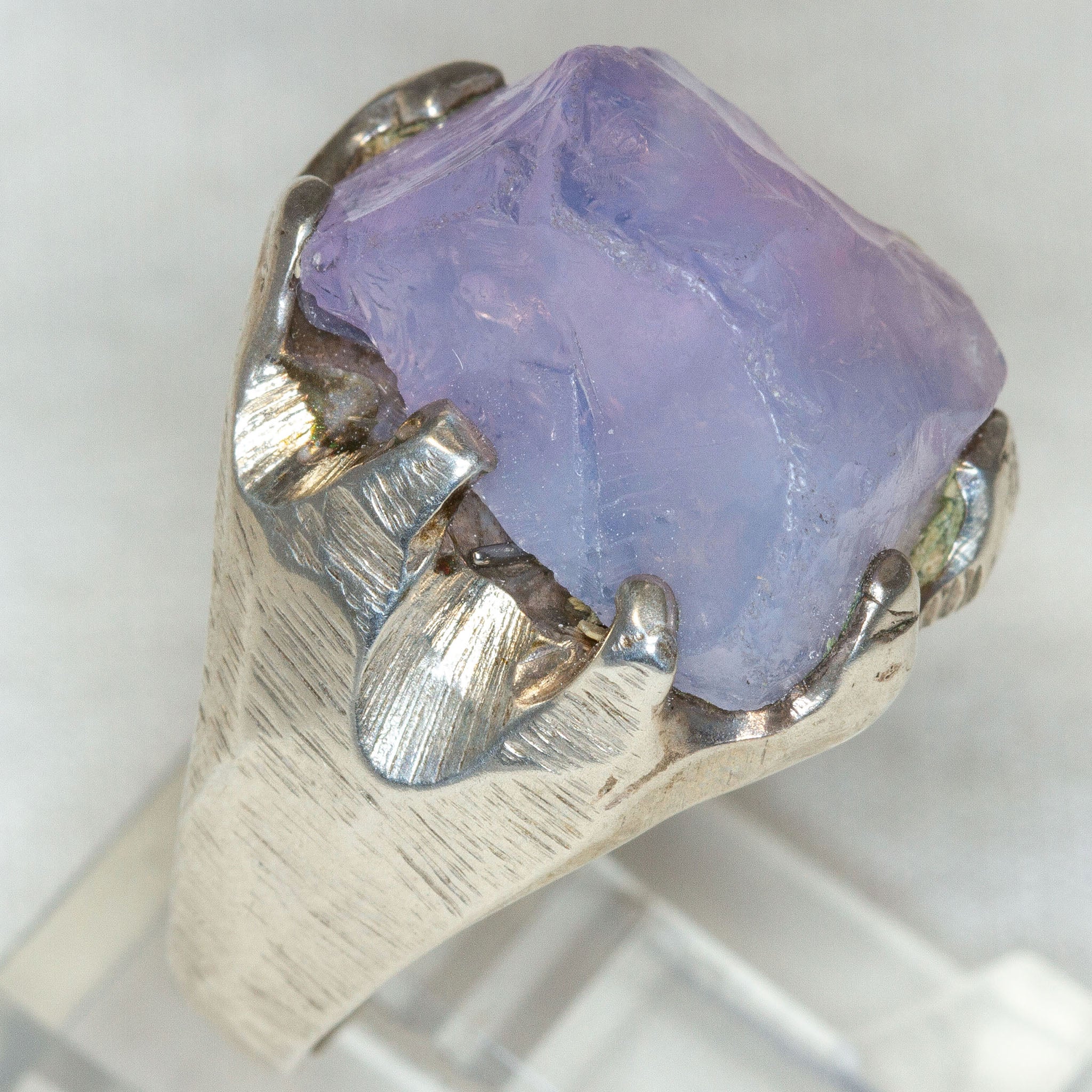 Artisan Sculptural Sterling Silver Lavender Quartz Ring - Size 7 3/4