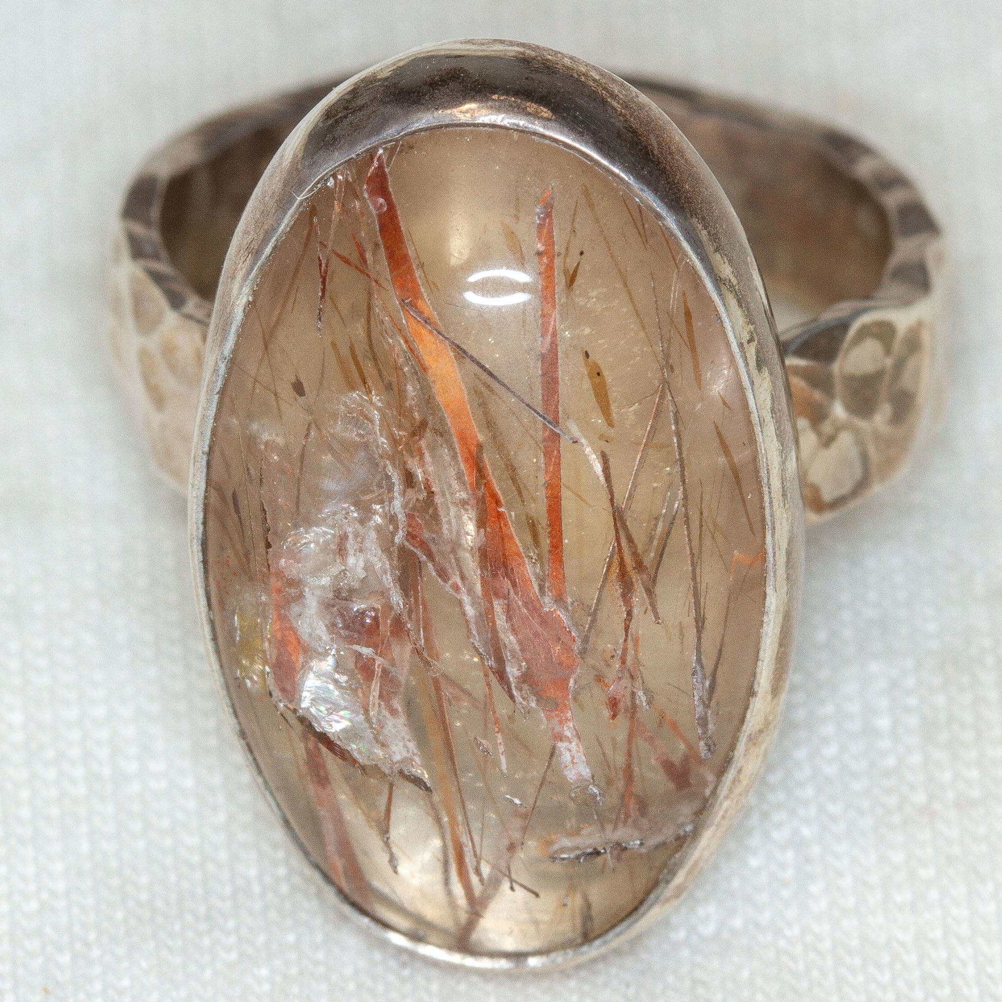 Artisan Hammered Sterling Silver Rutilated Quartz Ring - Size 7 1/2 Main image