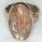 Artisan Hammered Sterling Silver Rutilated Quartz Ring - Size 7 1/2
