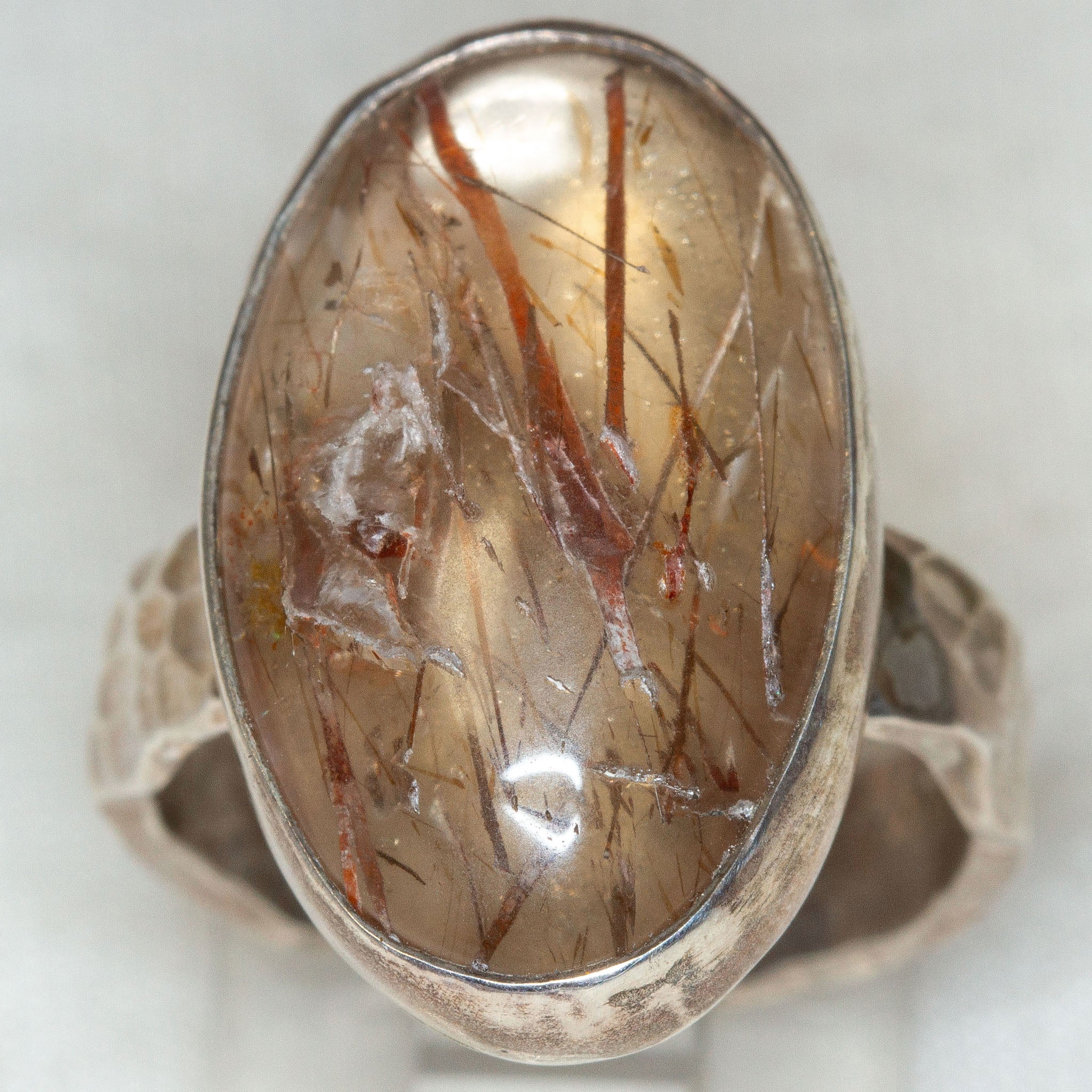Artisan Hammered Sterling Silver Rutilated Quartz Ring - Size 7 1/2 Secondary image