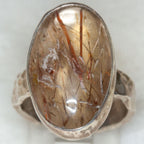 Artisan Hammered Sterling Silver Rutilated Quartz Ring - Size 7 1/2