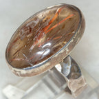 Artisan Hammered Sterling Silver Rutilated Quartz Ring - Size 7 1/2