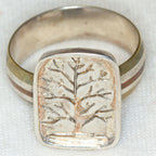 Symbolic Tree of Life Ring in Sterling Silver and Mixed Metal Band