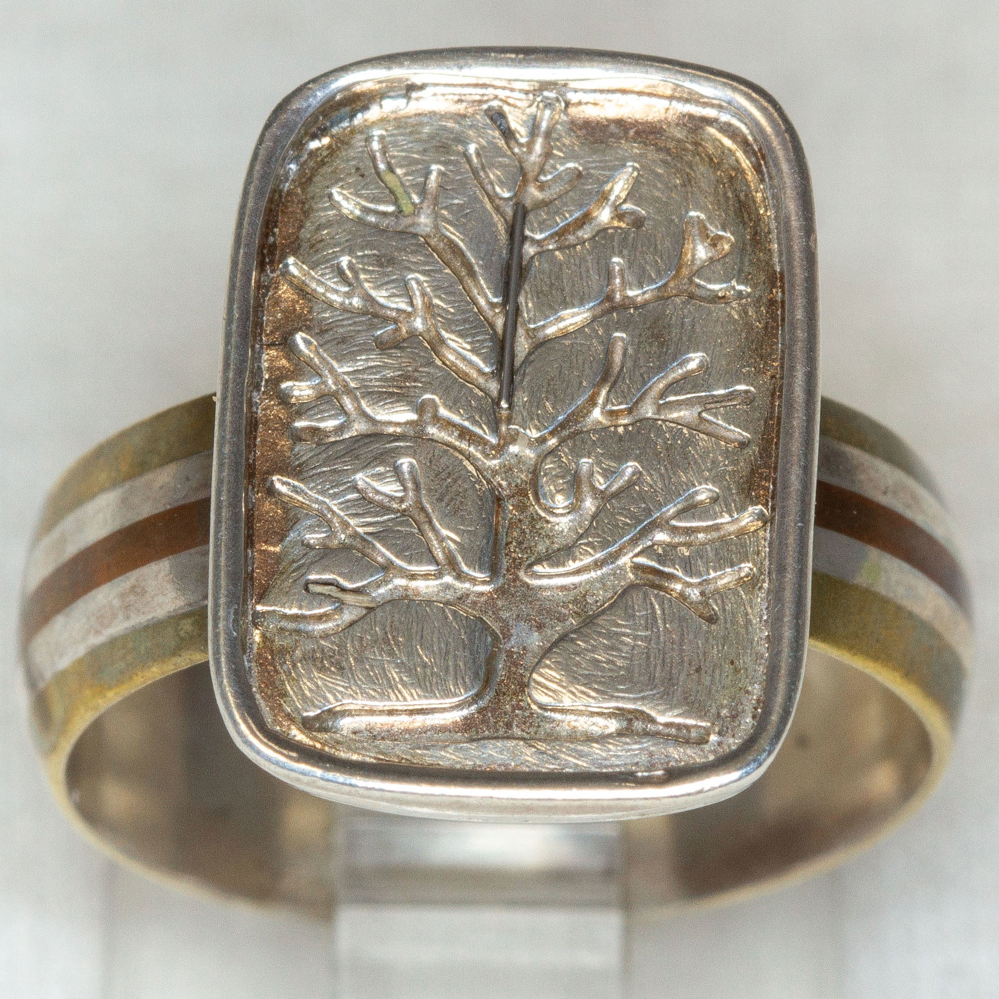 Symbolic Tree of Life Ring in Sterling Silver and Mixed Metal Band Secondary image