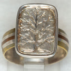 Symbolic Tree of Life Ring in Sterling Silver and Mixed Metal Band