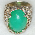 Artisan Sculptural Sterling Silver Green Jade Statement Ring - Size 6 1/2