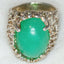 Artisan Sculptural Sterling Silver Green Jade Statement Ring - Size 6 1/2