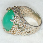 Artisan Sculptural Sterling Silver Green Jade Statement Ring - Size 6 1/2