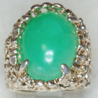Artisan Sculptural Sterling Silver Green Jade Statement Ring - Size 6 1/2