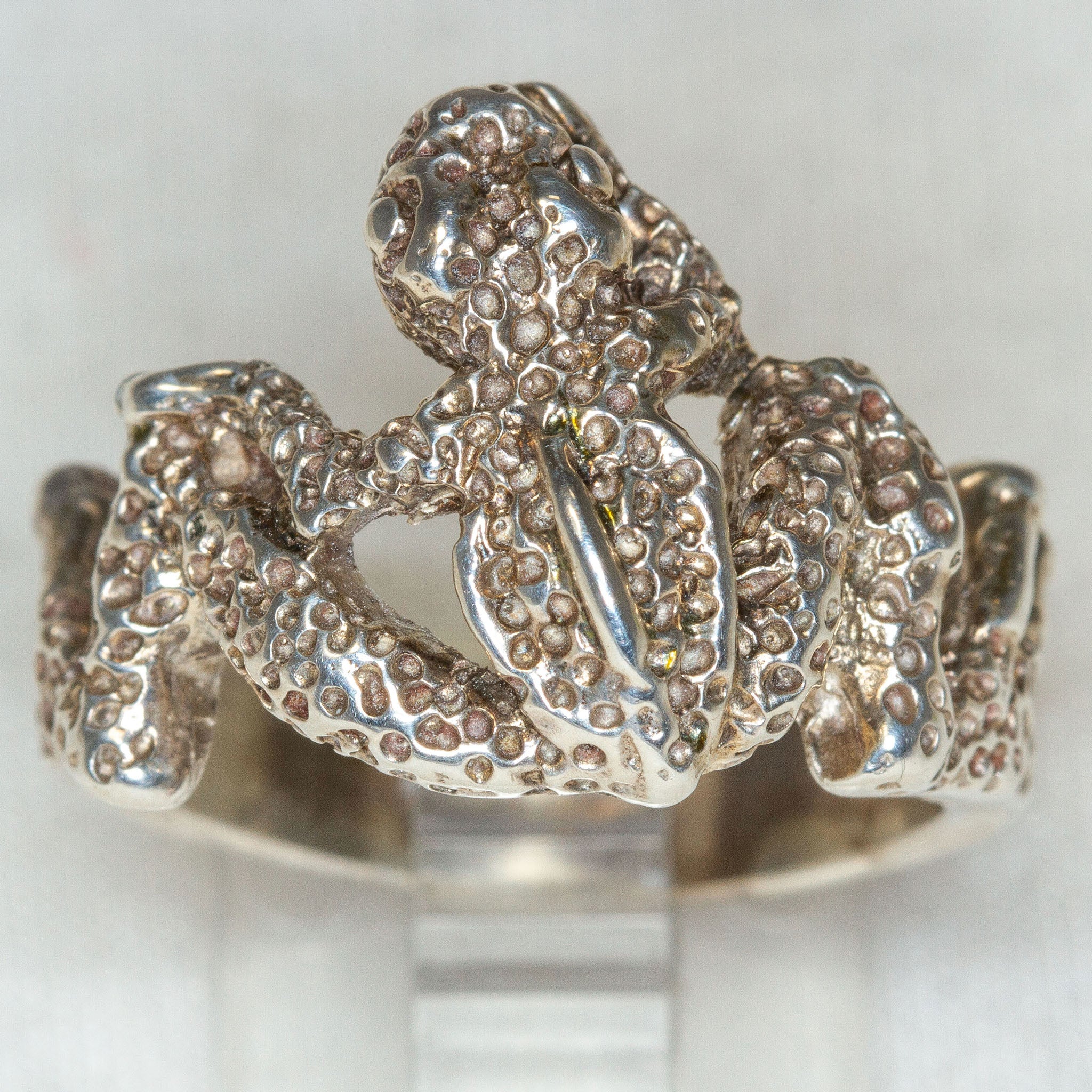 Artisan Sculptural Sterling Silver Frog Ring - Size 9