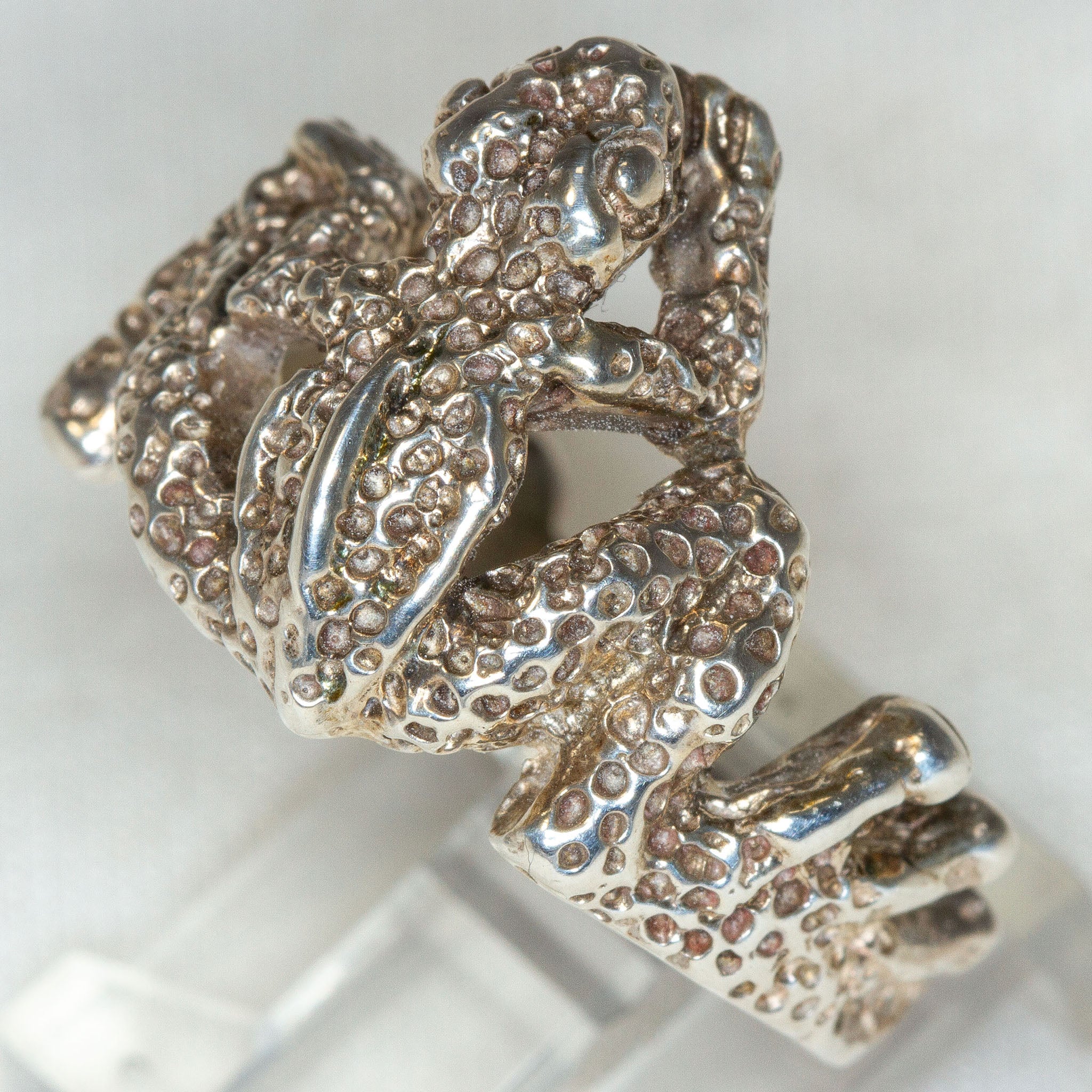 Artisan Sculptural Sterling Silver Frog Ring - Size 9
