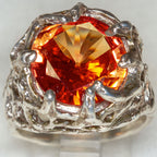 Artisan Sculptural Sterling Silver Ring with 15mm Padparadscha-Color Synthetic Sapphire - Size 8 1/4