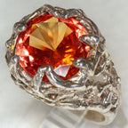 Artisan Sculptural Sterling Silver Ring with 15mm Padparadscha-Color Synthetic Sapphire - Size 8 1/4