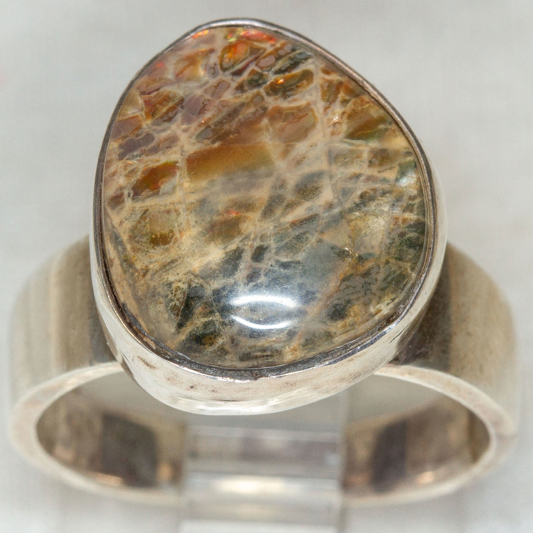 Artisan Sterling Silver Free-Form Ammolite Statement Ring - Size 7 Secondary image