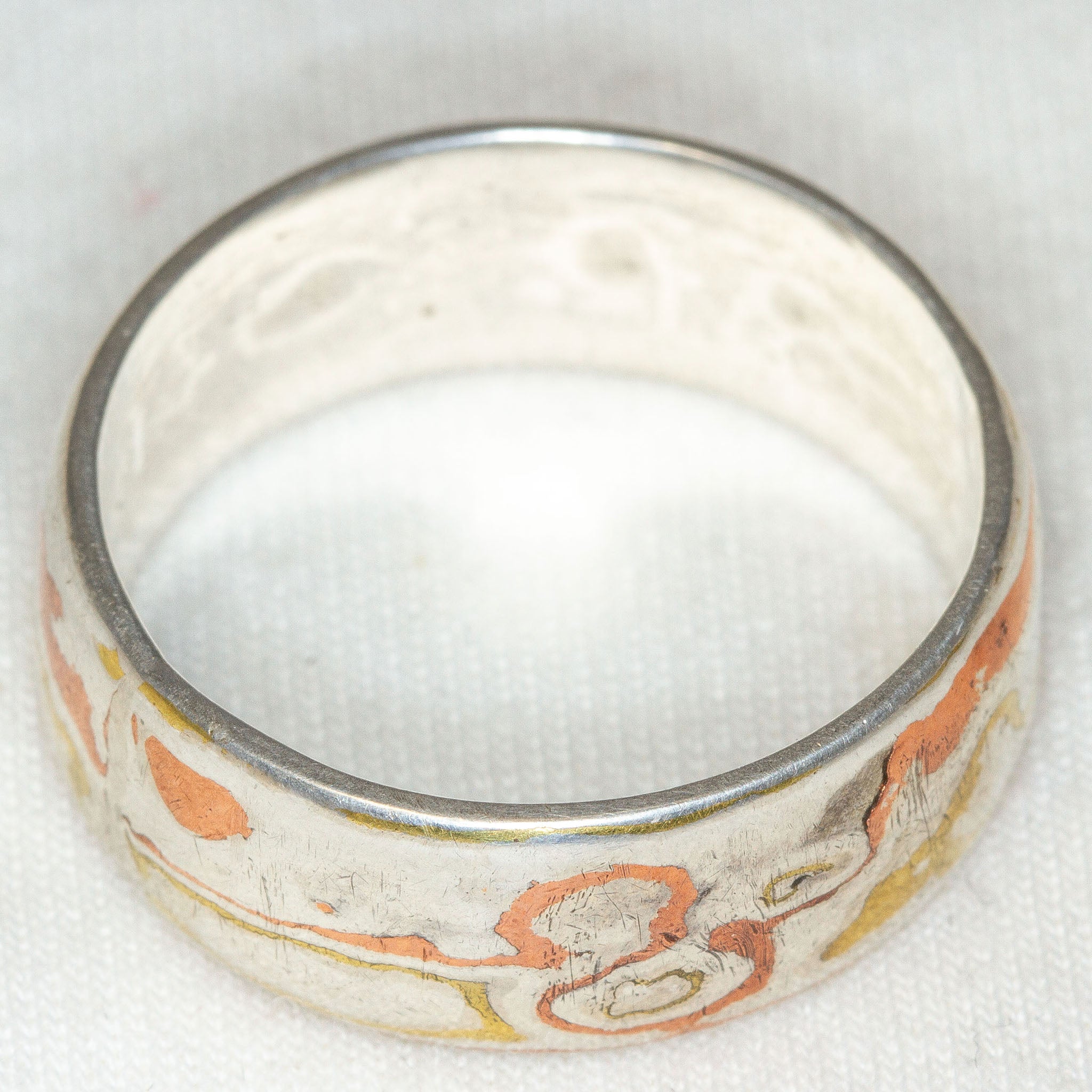Artisan Mokume Gane Band - Copper, Silver, and Brass - Size 13