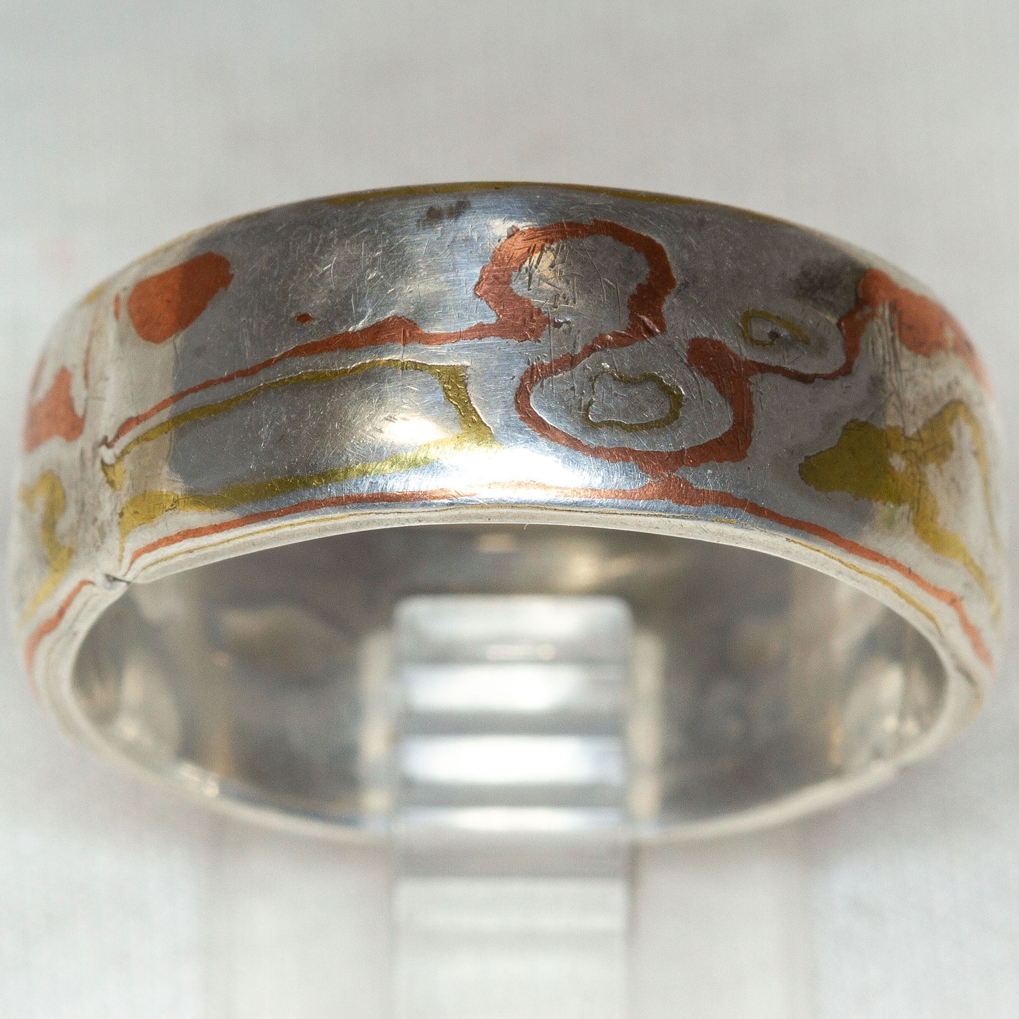 Artisan Mokume Gane Band - Copper, Silver, and Brass - Size 13
