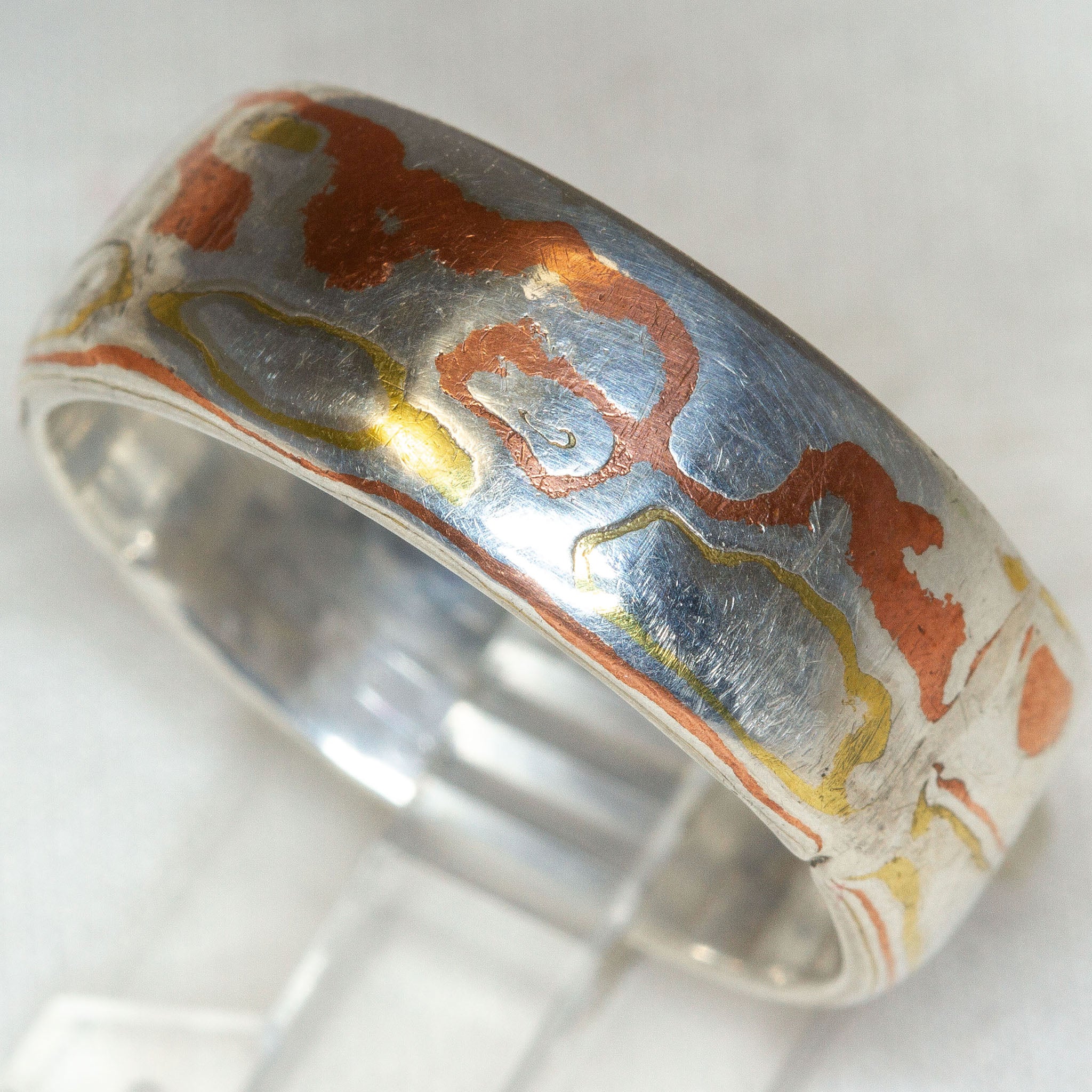 Artisan Mokume Gane Band - Copper, Silver, and Brass - Size 13