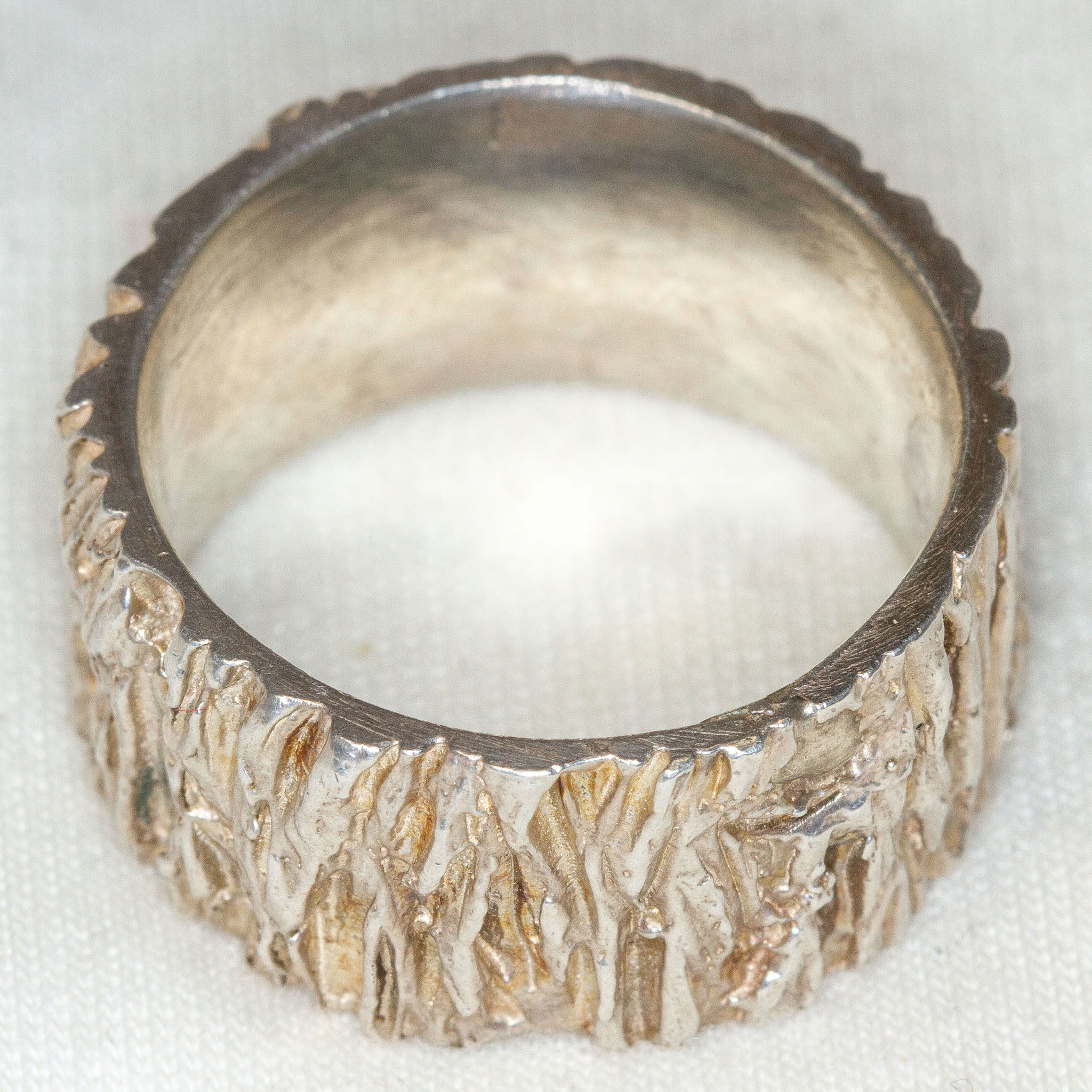 Artisan Cast "Tree Bark" Sterling Silver Band - 13mm Wide