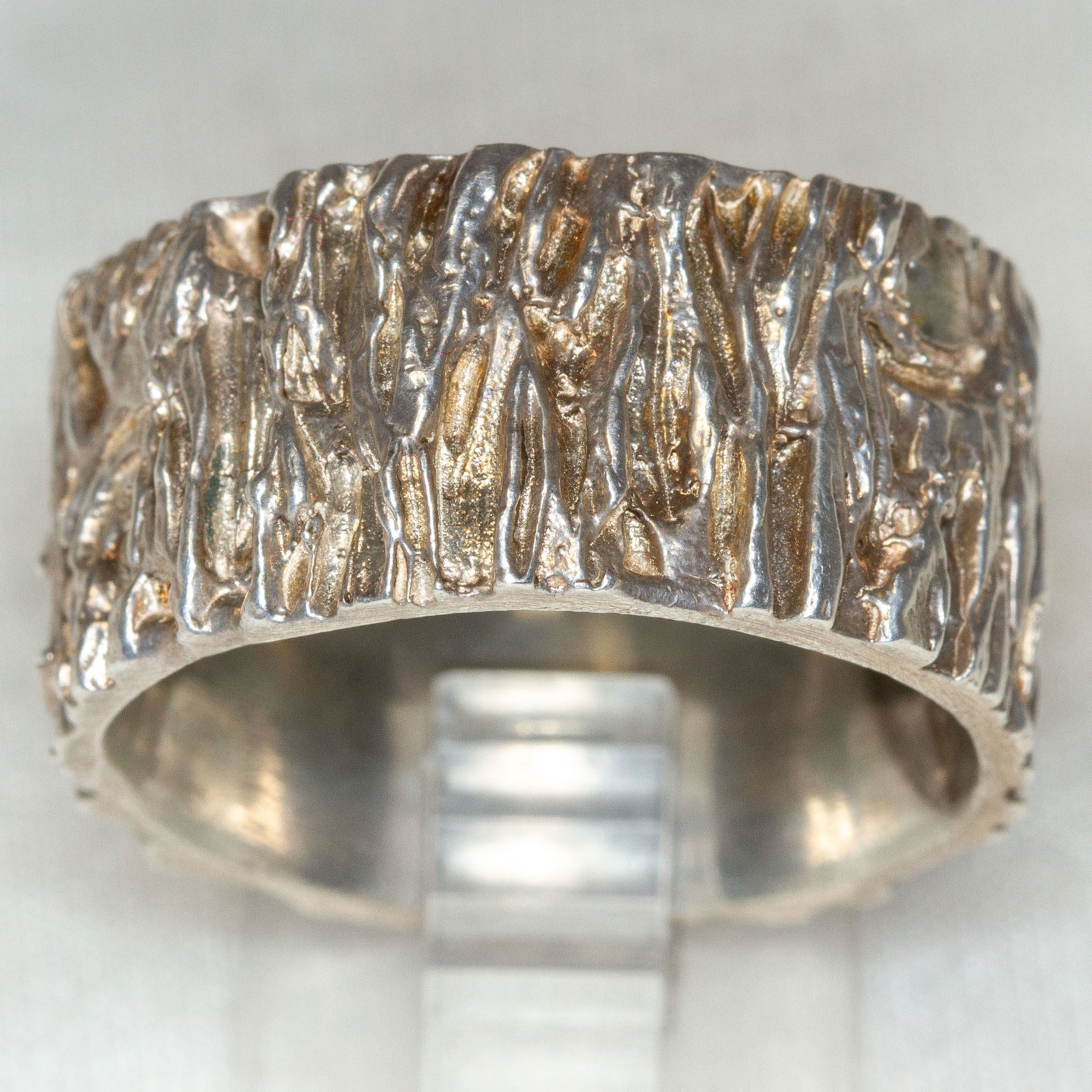Artisan Cast "Tree Bark" Sterling Silver Band - 13mm Wide Secondary image