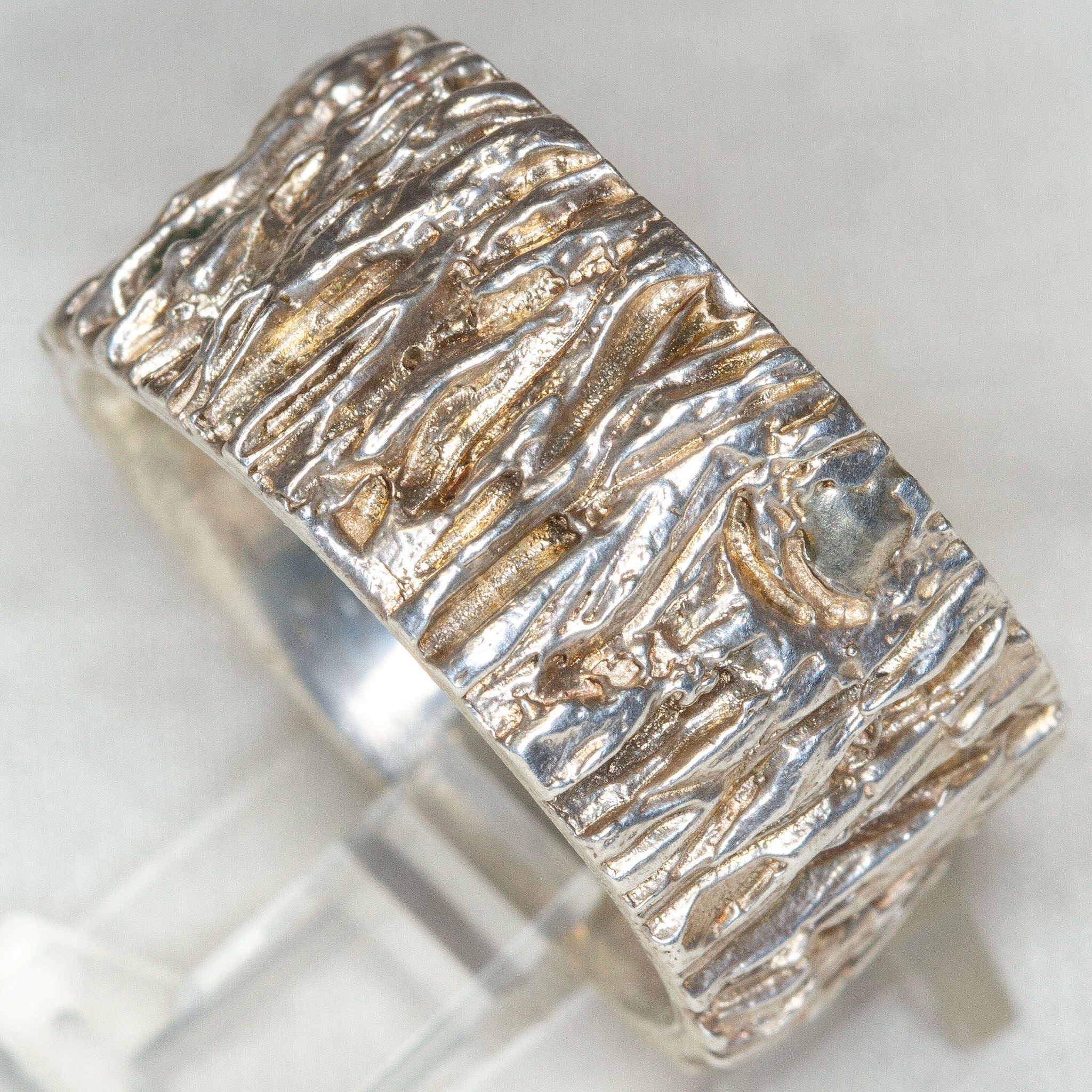 Artisan Cast "Tree Bark" Sterling Silver Band - 13mm Wide