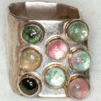 Artisan Sterling Silver Multicolored Tourmaline Statement Ring - Size 6