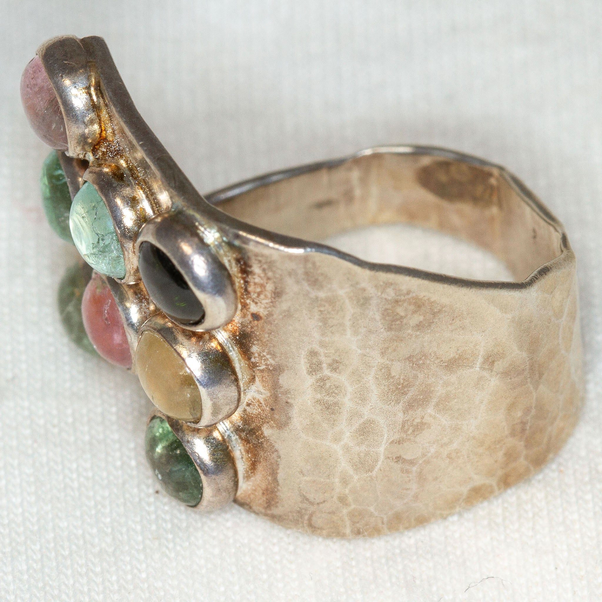 Artisan Sterling Silver Multicolored Tourmaline Statement Ring - Size 6