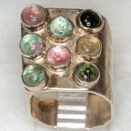 Artisan Sterling Silver Multicolored Tourmaline Statement Ring - Size 6