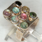 Artisan Sterling Silver Multicolored Tourmaline Statement Ring - Size 6