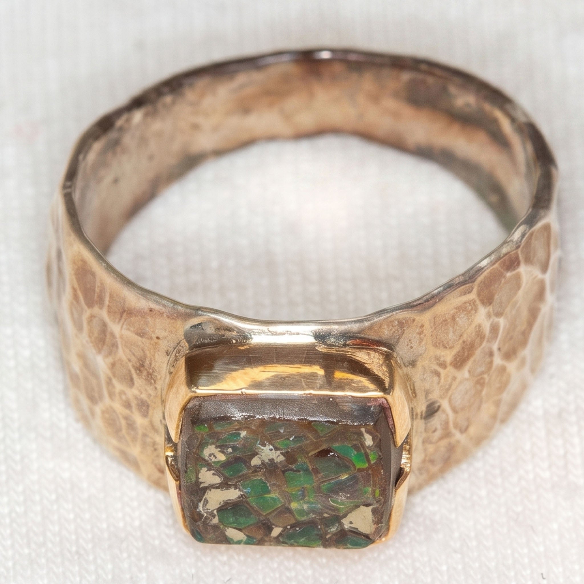 Artisan Hammered Sterling Silver Ring with 8x8mm Ammonite - Size 8 Main image