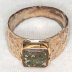 Artisan Hammered Sterling Silver Ring with 8x8mm Ammonite - Size 8