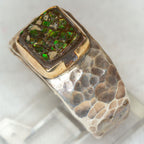 Artisan Hammered Sterling Silver Ring with 8x8mm Ammonite - Size 8