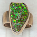 Artisan Sterling Silver Free-Form Ammolite Statement Ring - Size 7 1/2