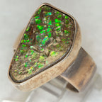 Artisan Sterling Silver Free-Form Ammolite Statement Ring - Size 7 1/2