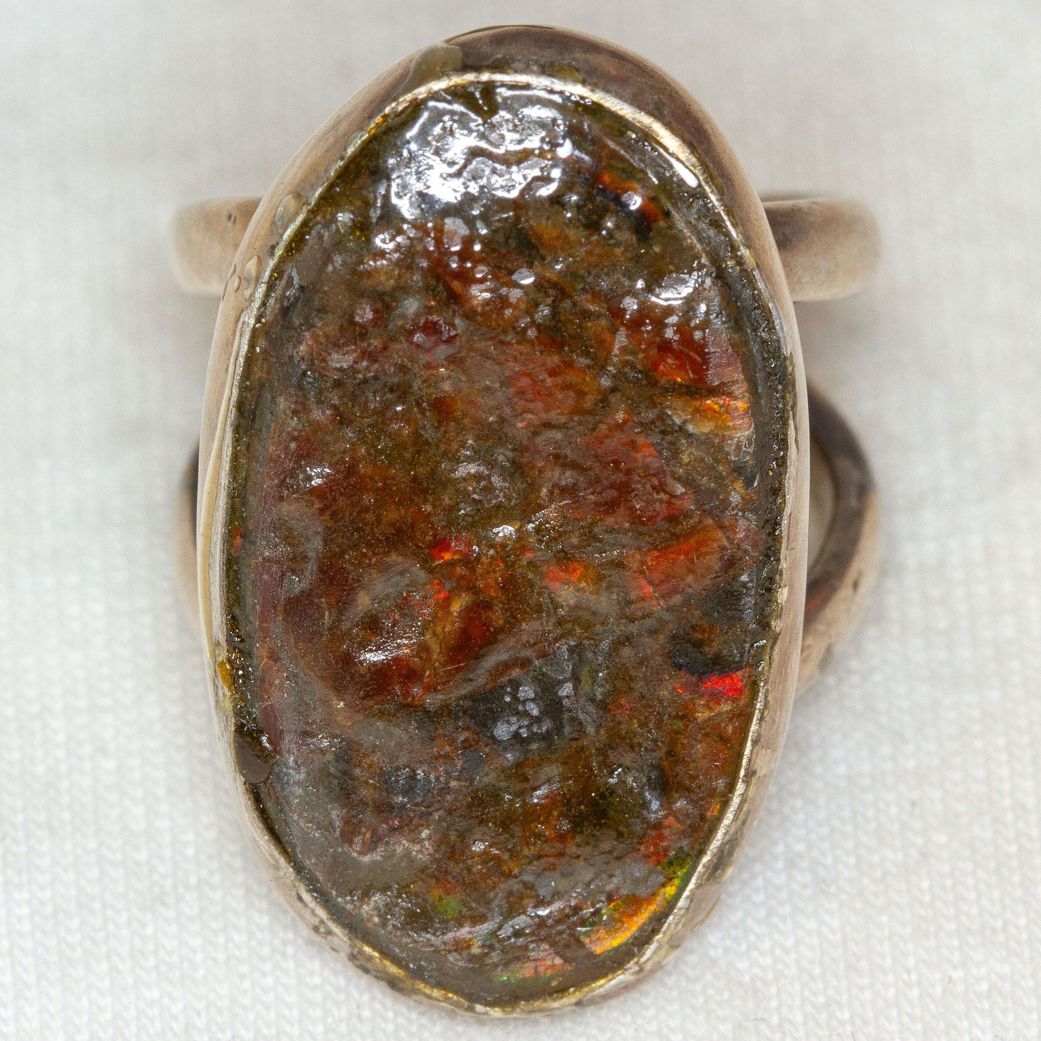 Large Oval Ammolite Statement Ring in 925 Sterling Silver Main image