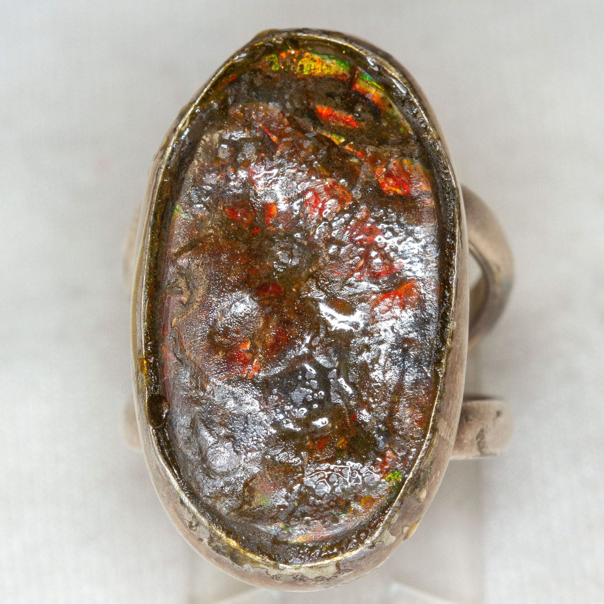 Large Oval Ammolite Statement Ring in 925 Sterling Silver