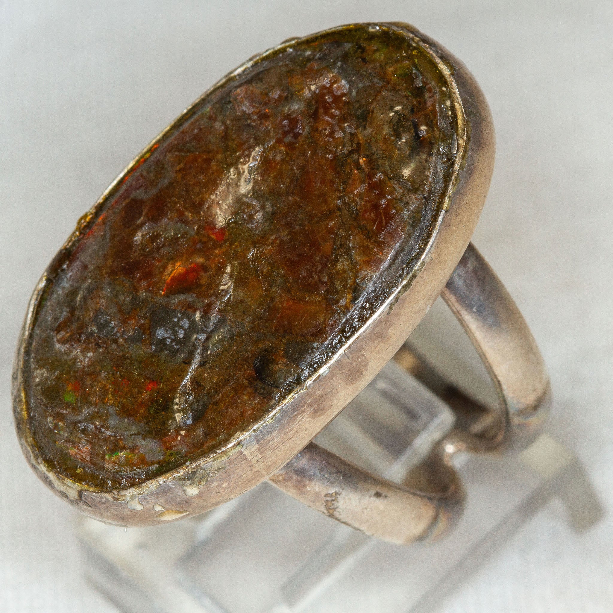 Large Oval Ammolite Statement Ring in 925 Sterling Silver