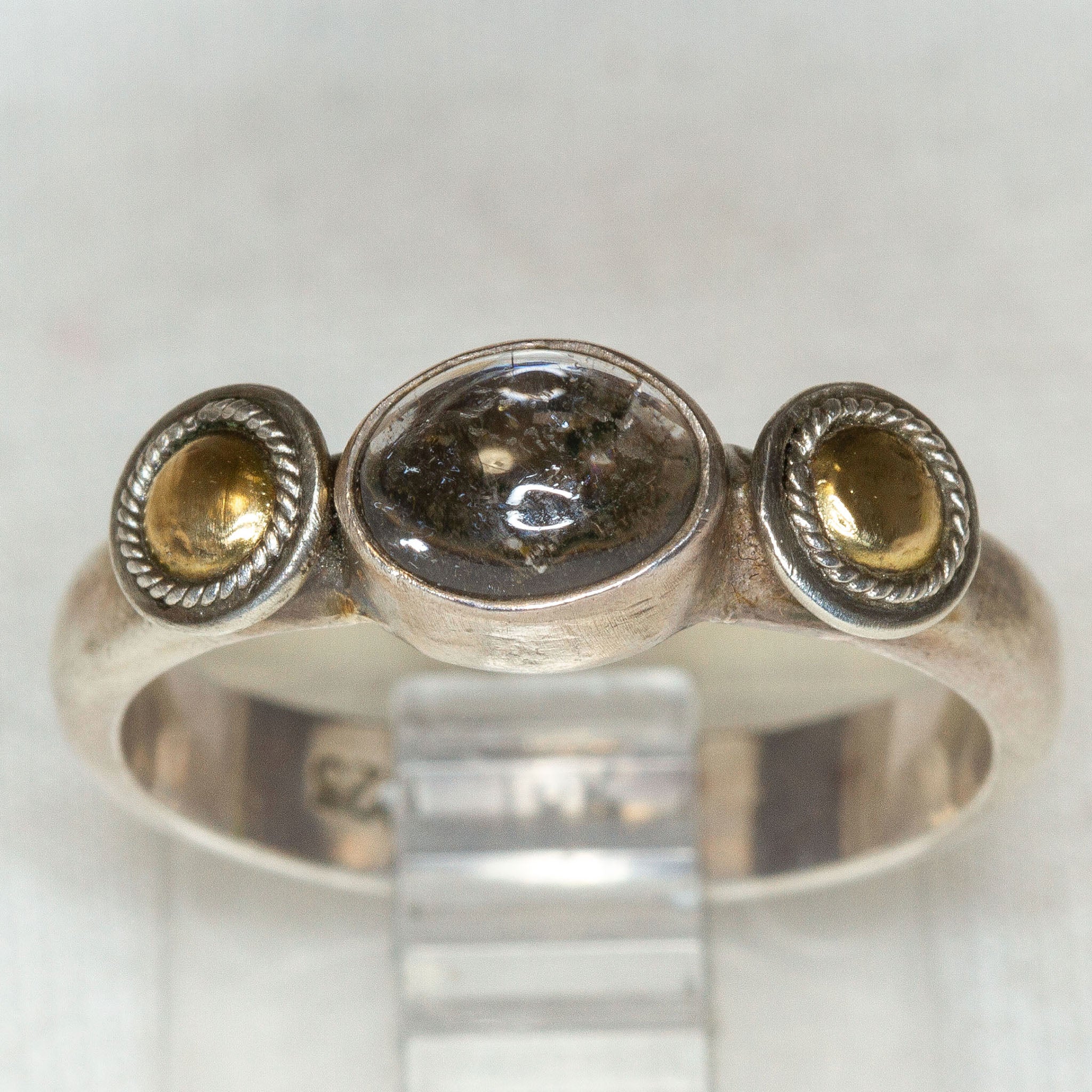 Two-Tone Sterling Silver and 18k Gold Tourmaline Ring - Size 6