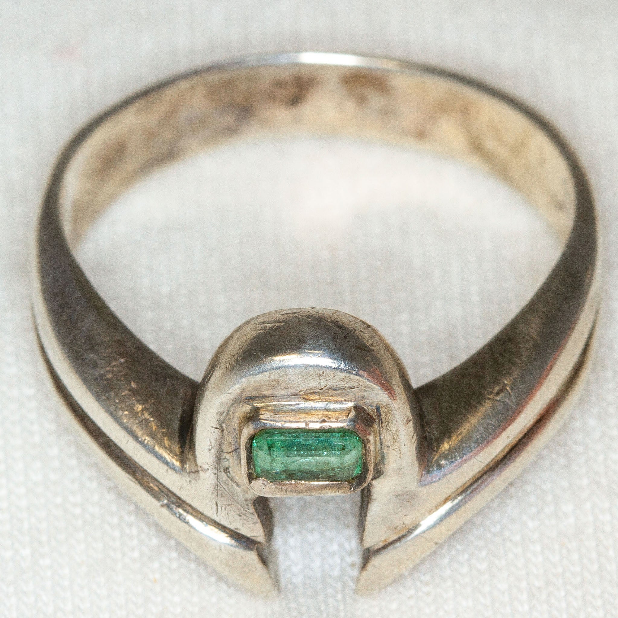 Modern Sterling Silver Rectangle Tourmaline Ring - Size 8 1/2 Main image