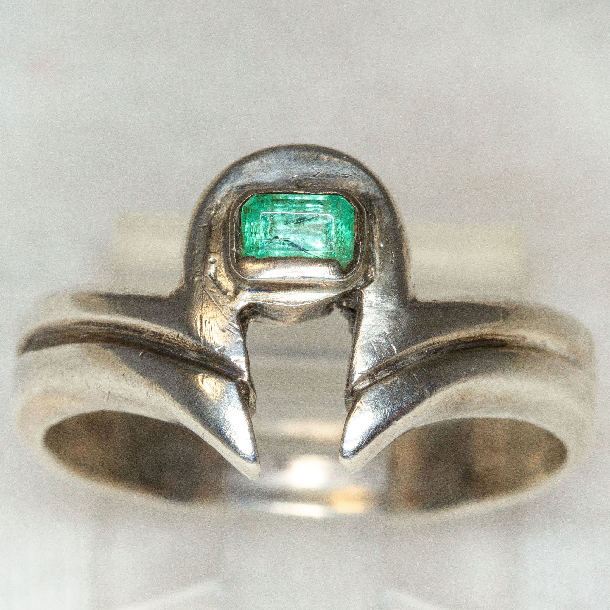 Modern Sterling Silver Rectangle Tourmaline Ring - Size 8 1/2