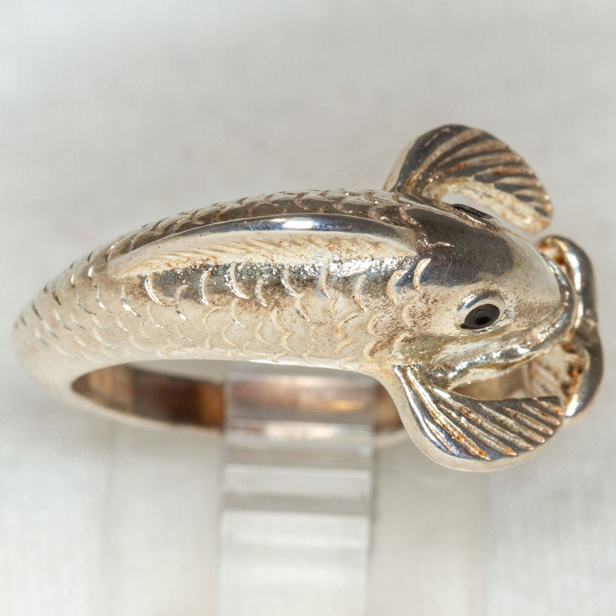 Whimsical Koi Fish Sterling Silver Wrap Ring - Size 7
