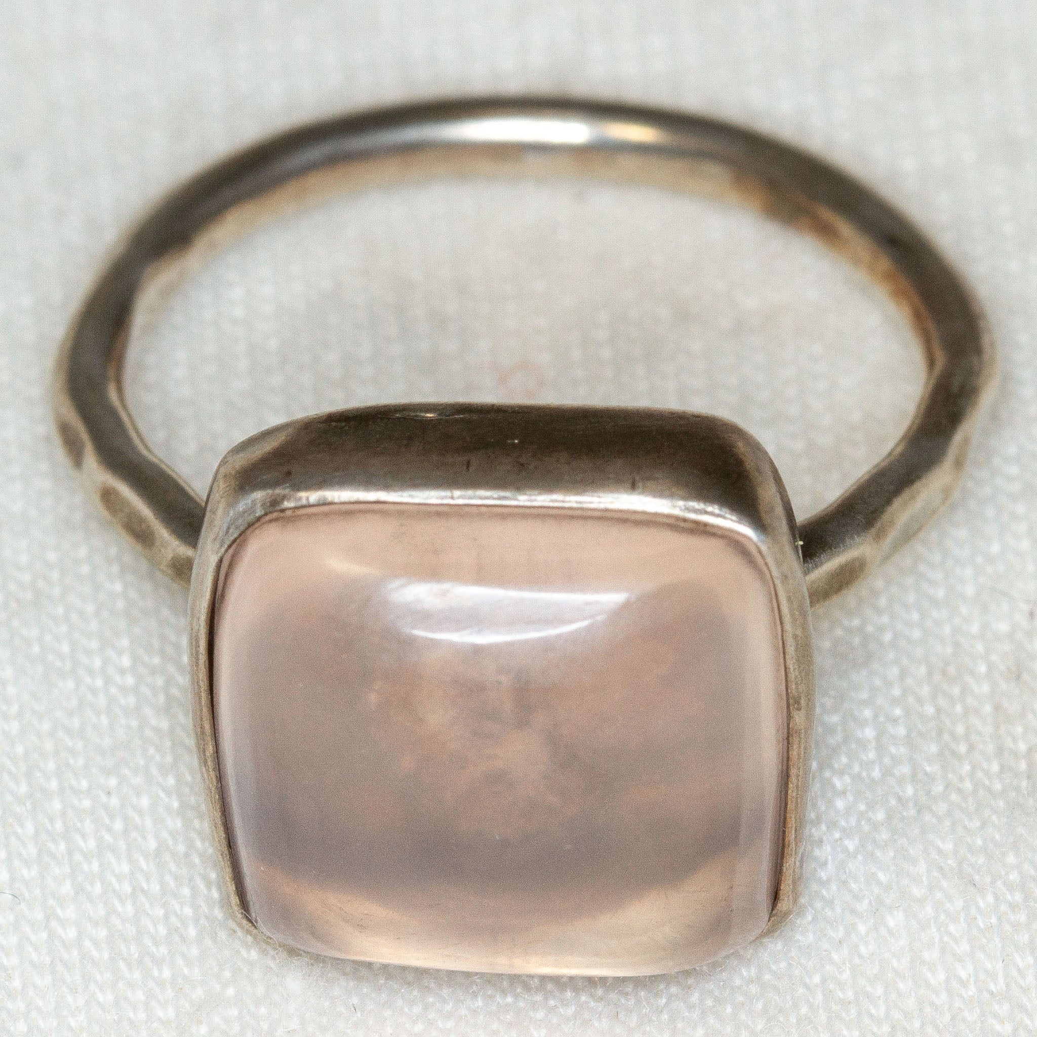 Artisan Hammered Sterling Silver Rose Quartz Statement Ring - Size 7 Main image