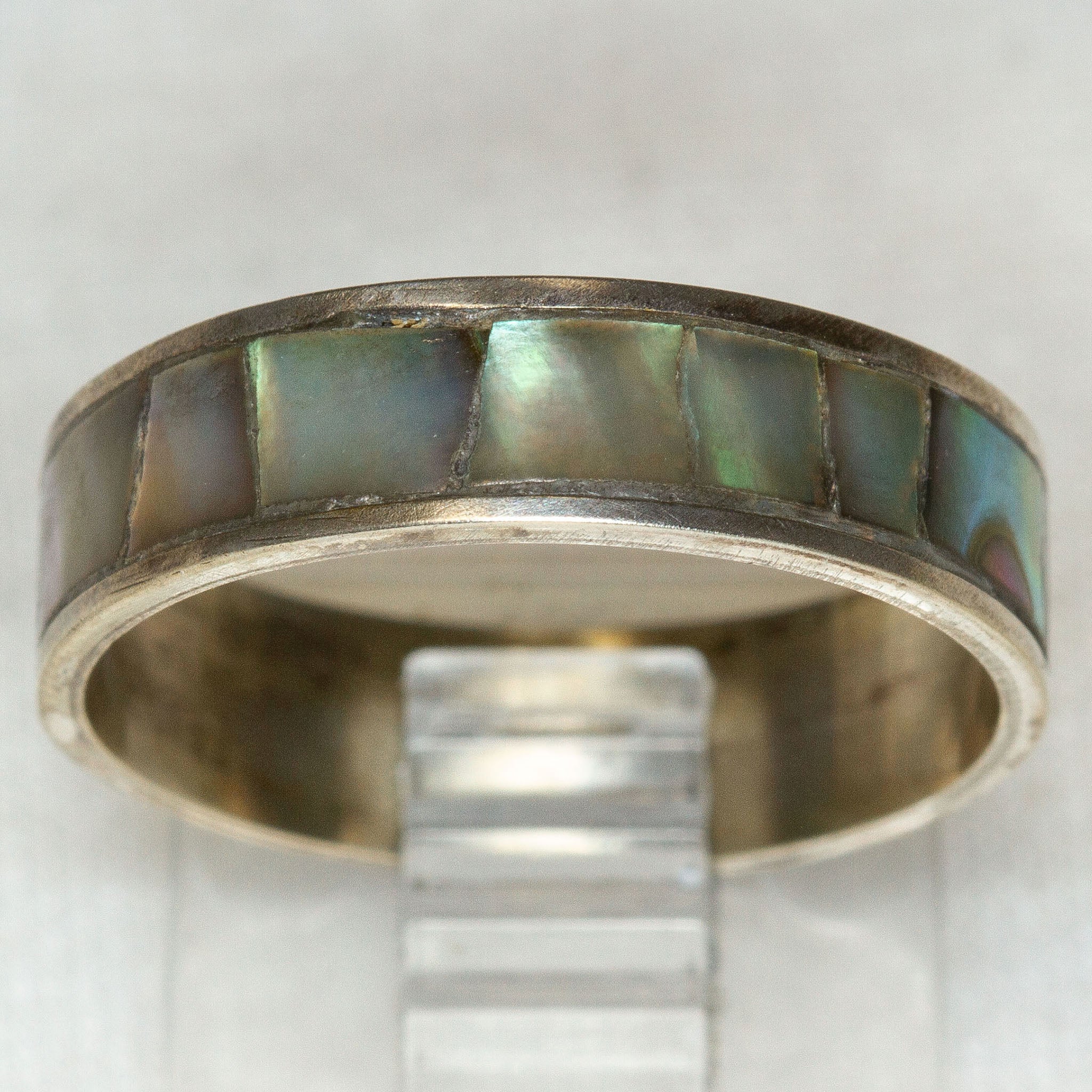 Artisan 925 Sterling Silver Inlaid Paua Shell Band - Size 8