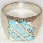 Southwestern Style Sterling Silver Inlay Ring - Size 10