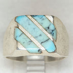 Southwestern Style Sterling Silver Inlay Ring - Size 10