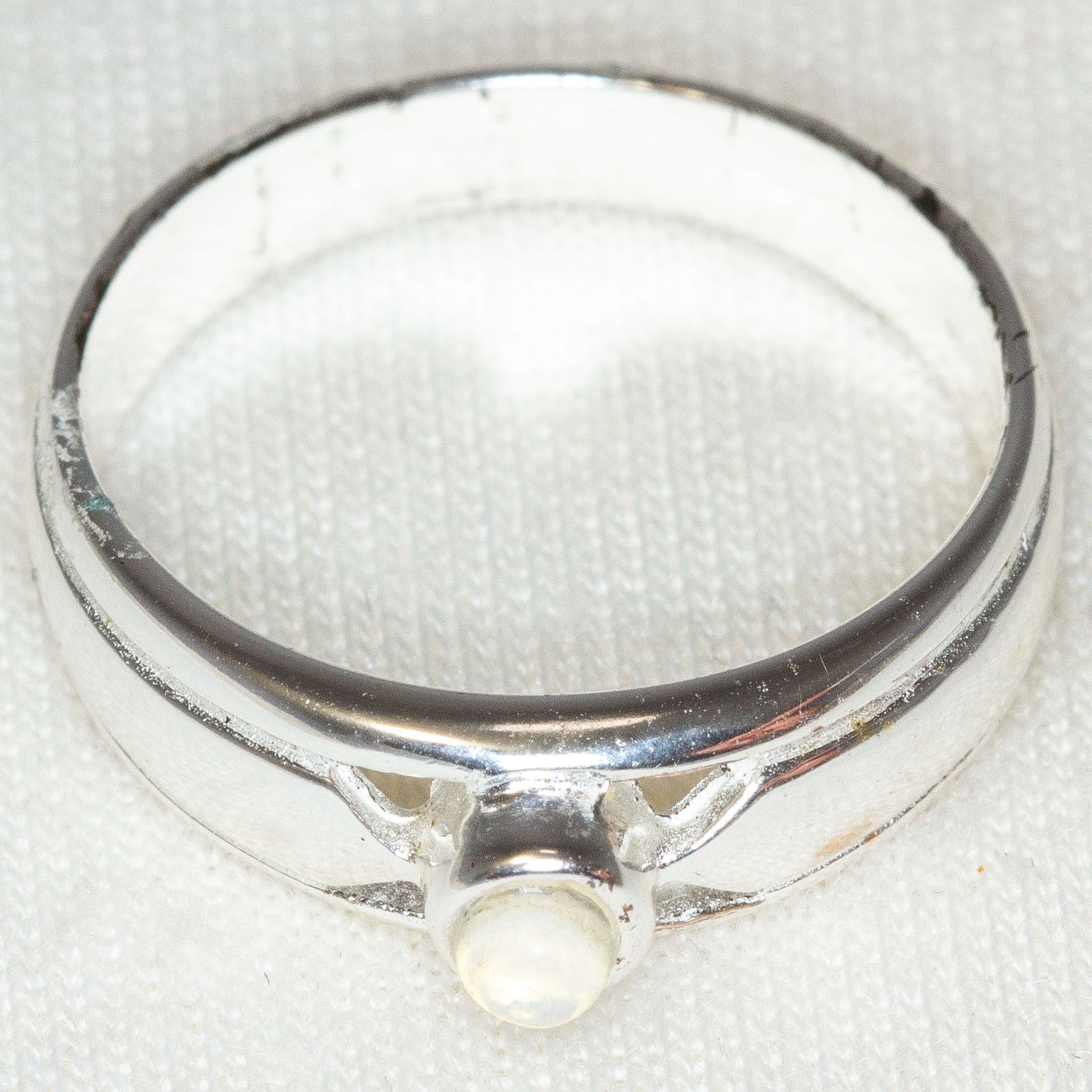 Dainty Rhodium-Plated Sterling Silver Moonstone Ring - Size 6