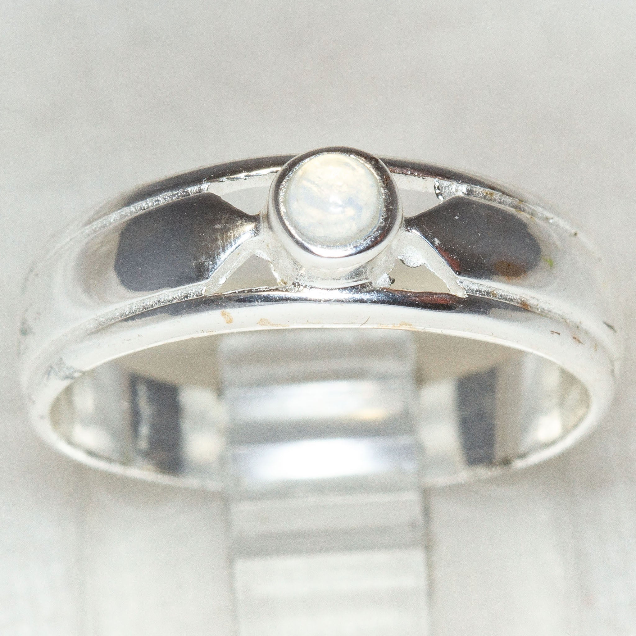 Dainty Rhodium-Plated Sterling Silver Moonstone Ring - Size 6 Secondary image