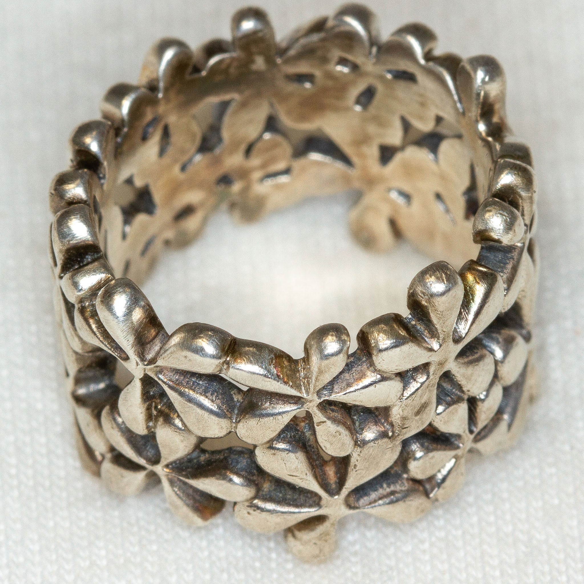 Intricate Floral 925 Sterling Silver Wide Band Ring - Size 4.5