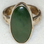 Hammered 925 Sterling Silver Dark Green Jade Ring - Size 7.5