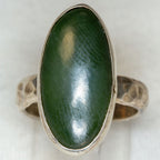 Hammered 925 Sterling Silver Dark Green Jade Ring - Size 7.5