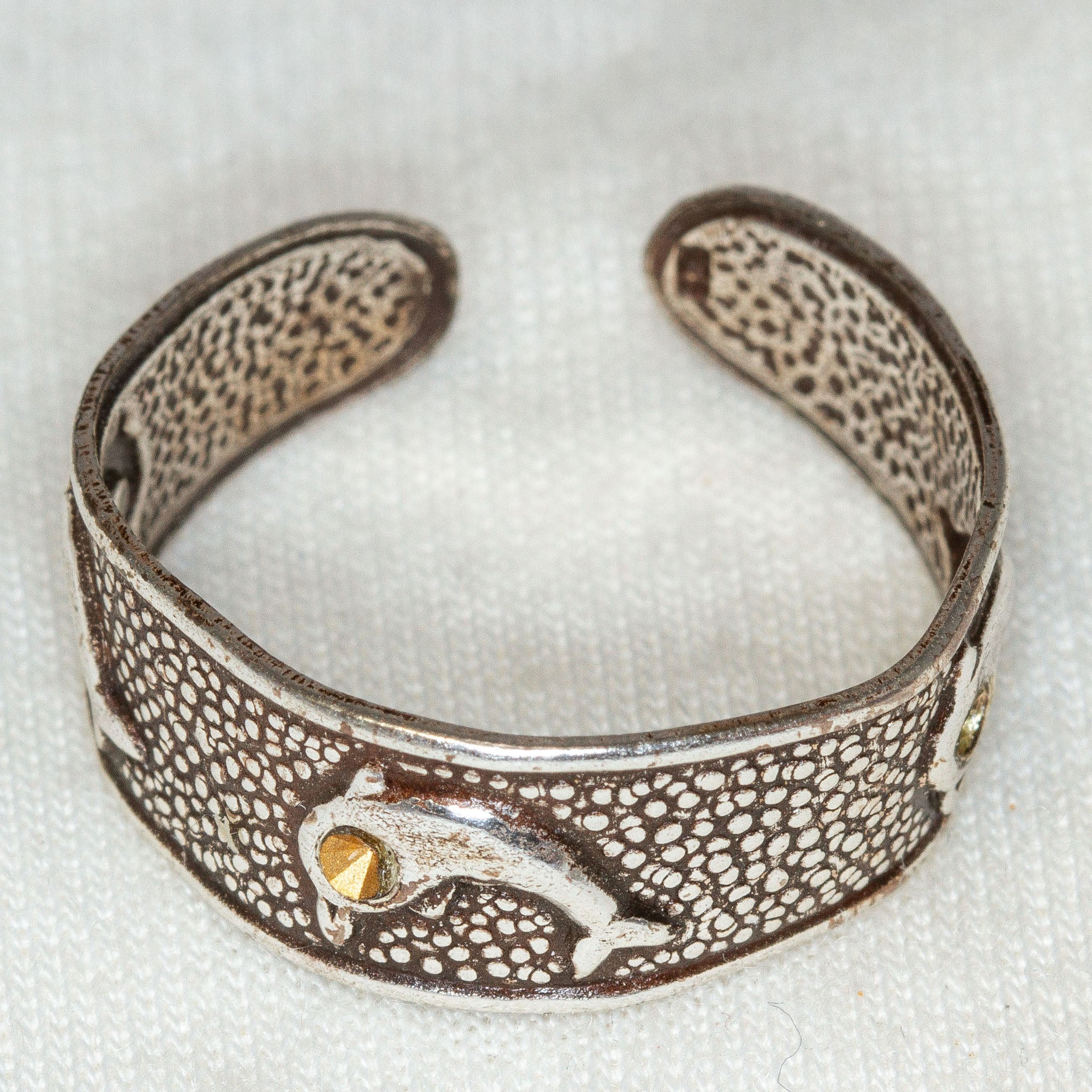 Vintage 925 Silver Dolphin Motif Open-Ended Ring - Size 10+ Main image